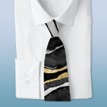 Cravate Noir Marbre Agate Or<br><div class="desc">Aquarelle noire agate marbre design avec faux détail or.</div>