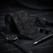 Cravate Noir Mat Luxueux Floral