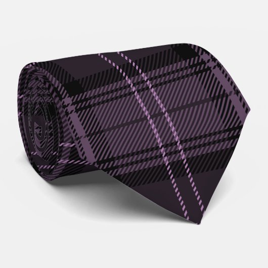 Cravate Noir, Mulberry, Purple Plaid Tartan Motif (Roulé)