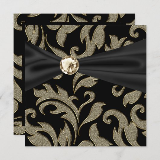 Cravate Noir Or Black Damask Party Invitation (Devant / Derrière)