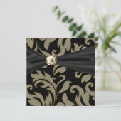 Cravate Noir Or Black Damask Party Invitation (Debout devant)