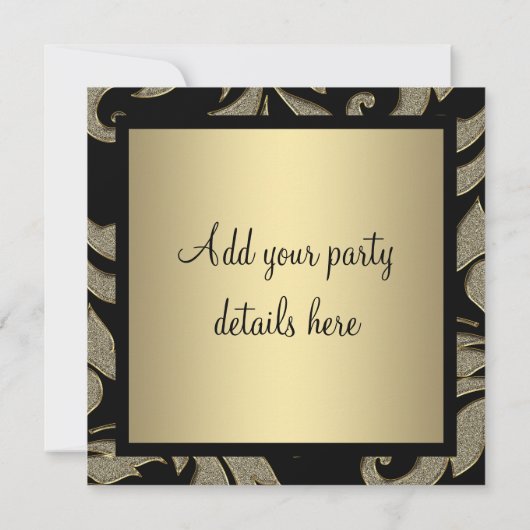 Cravate Noir Or Black Damask Party Invitation (Dos)