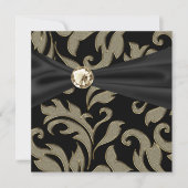Cravate Noir Or Black Damask Party Invitation (Devant)