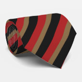Cravate Noir, or et rayures diagonales rouges (Roulé)