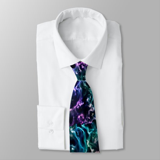 Cravate Noir rose Turquoise Cosmique Abstrait Fluide Nebul (Attaché)