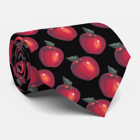 Cravate Noir rouge de pommes (Roulé)