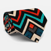 Cravate Noir Rouge Turquoise Beige Aztèque Motif (Roulé)