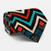 Cravate Noir Rouge Turquoise Beige Aztèque Motif (Roulé)