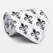 Cravate Noir sur fleur de lis blanc col motif transparent (Roulé)