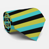 Cravate Noir, turquoise et rayures jaunes (Roulé)
