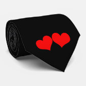 Cravate noire avec double coeur rouge (Roulé)