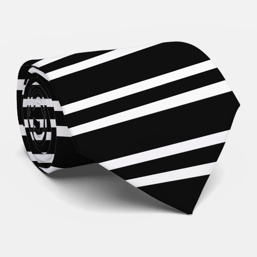 Cravate noire avec les rayures blanches (Roulé)