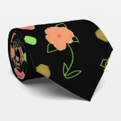 Cravate Noire Avec Pêche Florale (Roulé)