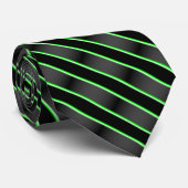 Cravate noire avec rayures de néon vert (Roulé)