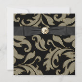 Cravate noire Black Gold Damask Party Invitation (Devant)