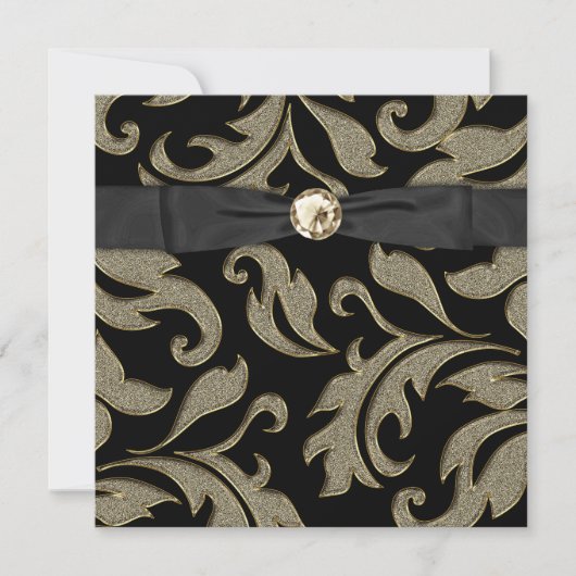 Cravate noire Black Gold Damask Party Invitation (Devant)