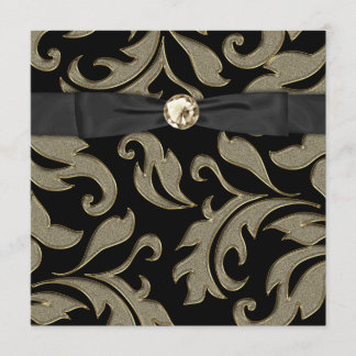 Cravate noire Black Gold Damask Party Invitation