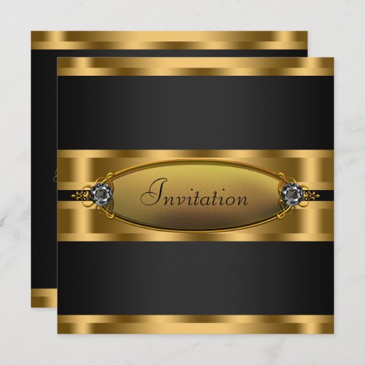 Cravate noire Black Gold Party Invitation (Devant / Derrière)