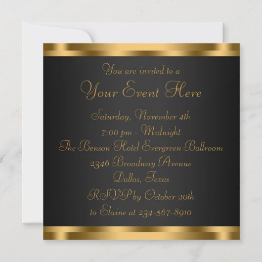 Cravate noire Black Gold Party Invitation (Dos)