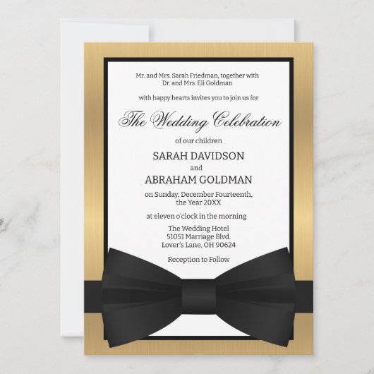 Cravate Noire classique Parents mariage Invitation (Devant)