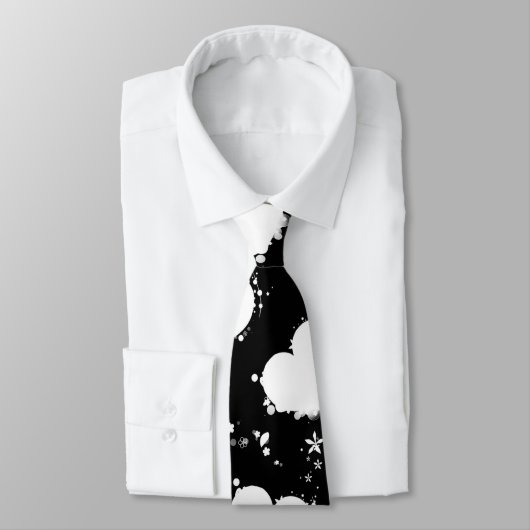 Cravate noire Coeurs Emo blancs (Attaché)