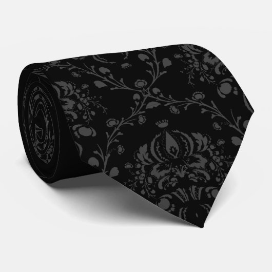 Cravate noire Damask Goth (Roulé)