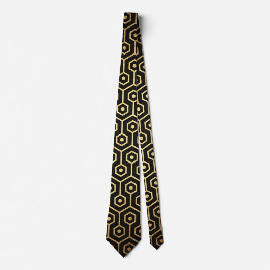 Cravate noire d'art déco d'or élégant de motif (Devant)