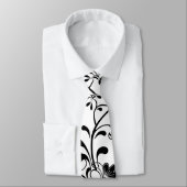 Cravate noire de conception/blanche unique florale (Attaché)