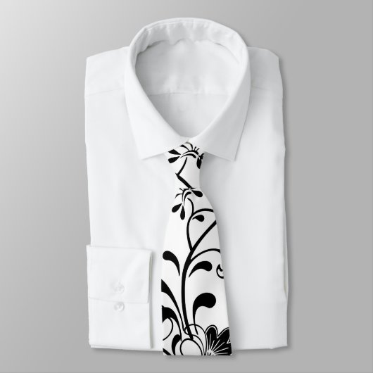 Cravate noire de conception/blanche unique florale (Attaché)