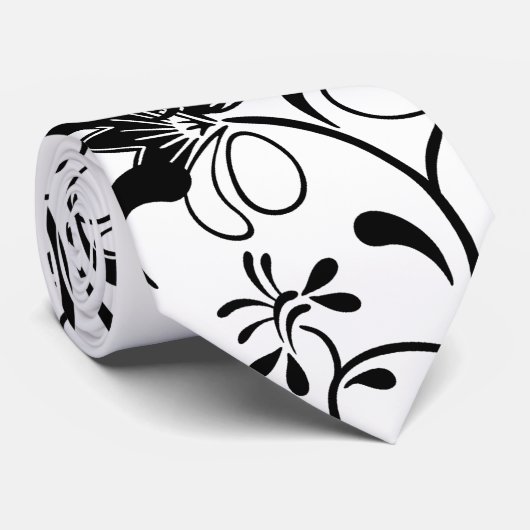 Cravate noire de conception/blanche unique florale (Roulé)