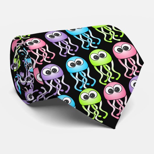 Cravate noire de méduses d'arc-en-ciel (Roulé)
