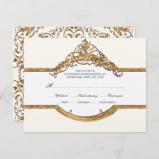 Cravate noire Elégance 2, Mariage d'or Cartes RSVP (Devant / Derrière)