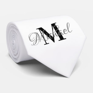 Cravate noire et blanche monogramme