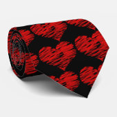 Cravate noire et rouge de coeur (Roulé)