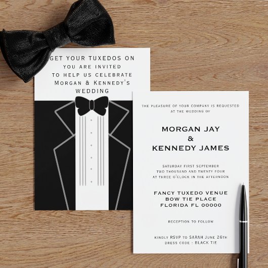 Cravate noire Faire-part de mariage Tuxedo