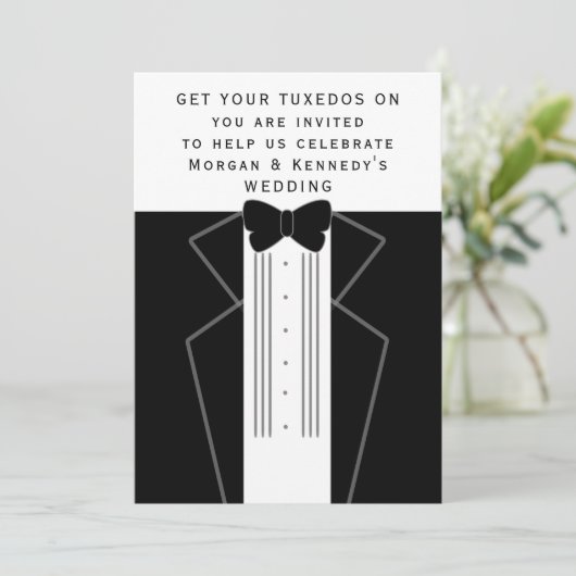 Cravate noire Faire-part de mariage Tuxedo (Debout devant)