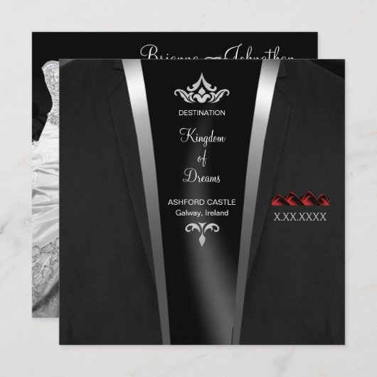 Cravate noire Luxe Destination Invitation (Devant / Derrière)