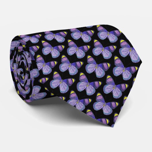 Cravate (noire) - Papillon Violet (Roulé)