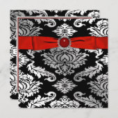 Cravate noire rouge Black Damask Party Invitation (Devant / Derrière)