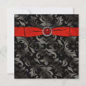 Cravate noire rouge Black Damask Party Invitation (Devant)