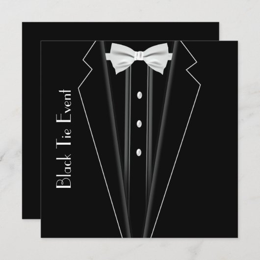Cravate noire Tuxedo Invitation officielle (Devant / Derrière)