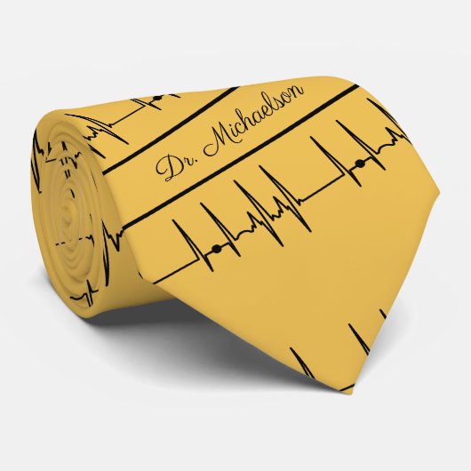 Cravate Nom du cardiologue Cardiogramme ECG Docteur Médica (Roulé)