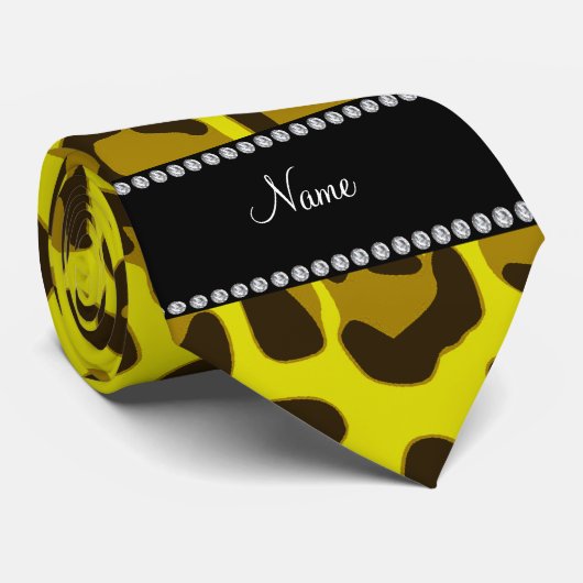 Cravate Nom personnalisé jaune léopard motif (Roulé)