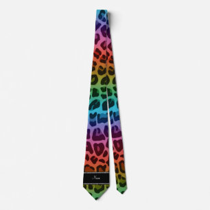 Cravate Nom personnalisé motif léopard arc-en-ciel