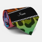 Cravate Nom personnalisé motif léopard arc-en-ciel (Roulé)