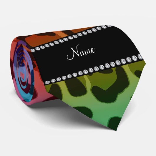 Cravate Nom personnalisé motif léopard arc-en-ciel (Roulé)