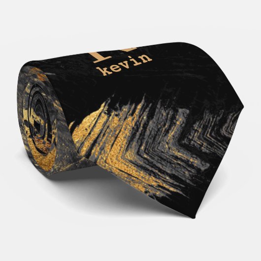 Cravate Nom unique personnalisé en or noir monogramme (Roulé)