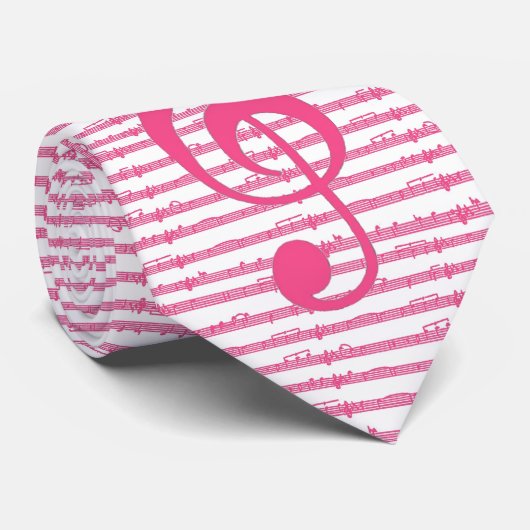 Cravate Note de musique rose serrure treble (Roulé)