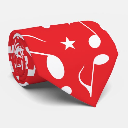 Cravate Notes de musique blanche en rouge (Roulé)