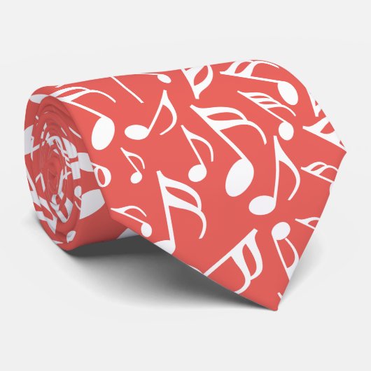 Cravate Notes de musique blanche rouge (Roulé)